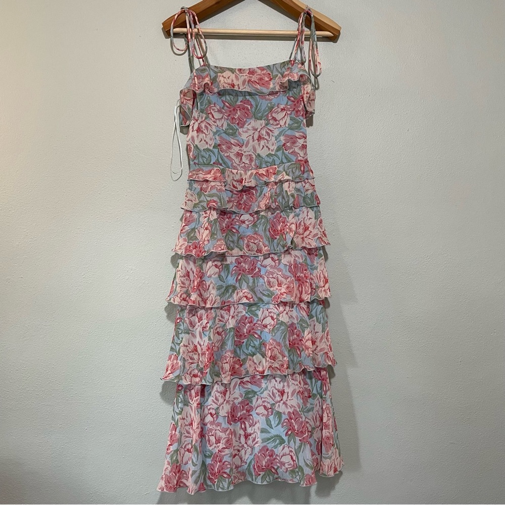 WAYF The Essie Floral Tiered Ruffle Summer Cocktail Dress